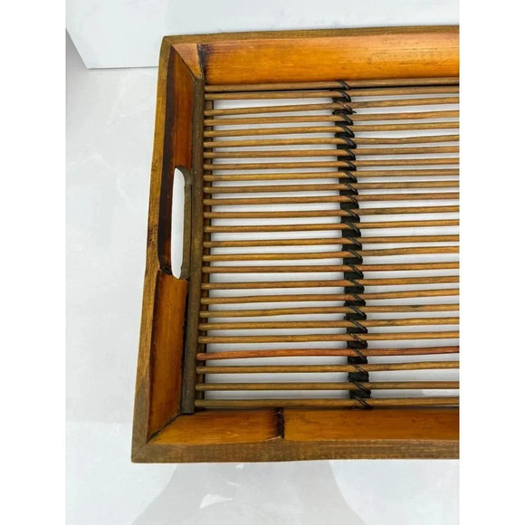 Large Bamboo Rattan Tray Sturdy Heavy Duty Handcrafted with Handles Matte Brown - Picture 2 of 8